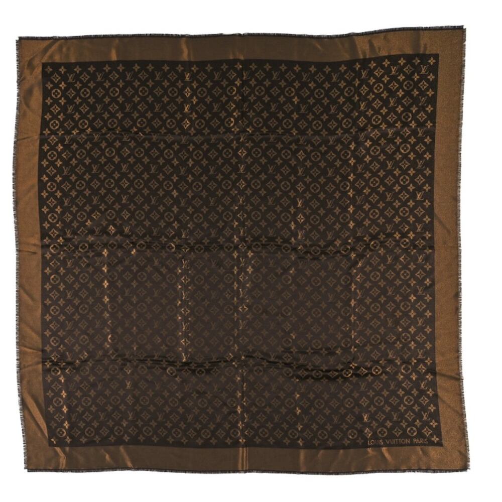 Louis Vuitton  Silk Lurex Wool Monogram Shine Shawl Brown*BRAND-NEW with COA #2 - Picture 2 of 5